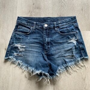Blank NYC Women's Size 27 High-Rise Distressed Cutoff Denim Shorts Frayed Hem